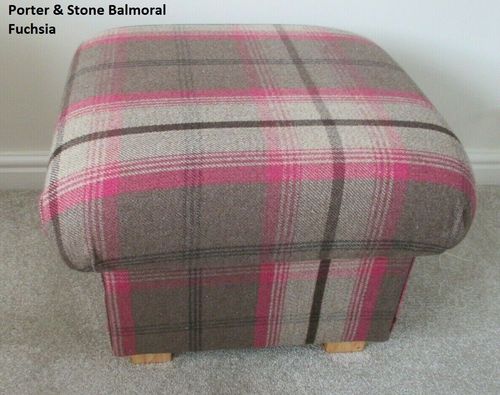 Porter & Stone Balmoral Check Fuchsia Fabric Footstool Pouffe Footstall Check Brown Pink