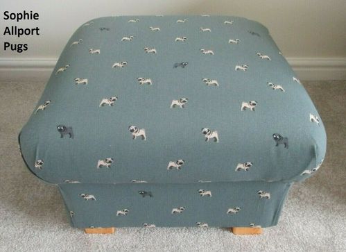 Sophie Allport Pugs Fabric Footstool Pouffe Footstall Dogs Puppies Slate Grey Blue