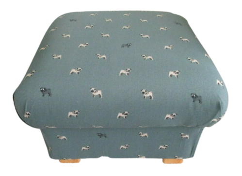 Sophie Allport Pugs Fabric Footstool Pouffe Footstall Dogs Puppies Slate Grey Blue