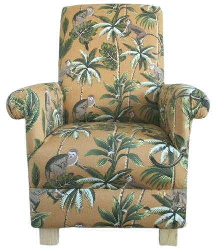 Fryetts Monkeys Ochre Fabric Adult Chair Armchair Jungle Animals Nursery Bedroom Apes