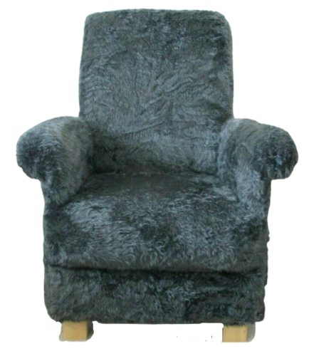 Charcoal Grey Faux Fur Fabric Adult Chair Teddy Bear Armchair Accent Black Small
