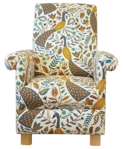 Child's Chair Fryetts Peacocks Ochre Fabric Children's Armchair Mustard Birds Nursery