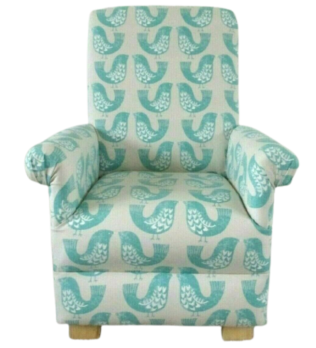 Children's Chair iLiv Scandi Birds Aqua Fabric Kids Armchair Green Beige Small Bedroom