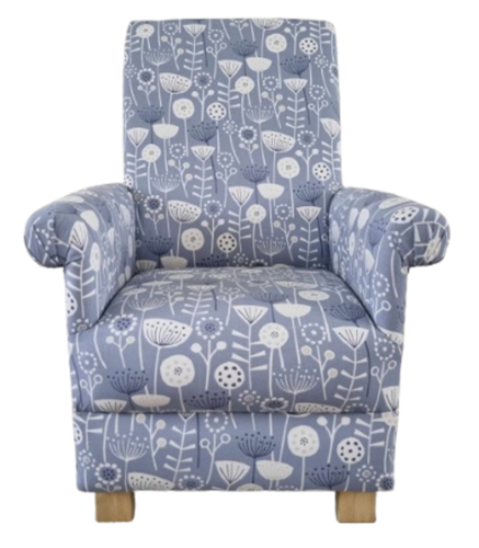 Fryetts Bergen Blue Fabric Adult Chair Armchair Floral Flowers Accent White Small Bedroom Pretty