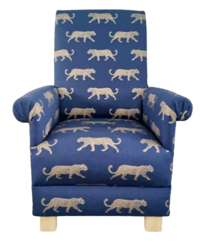 Fryetts Leopards Indigo Blue Fabric Adult Chair Armchair Accent Gold Small Kitchen