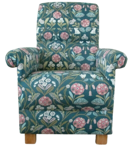 Clarke Forester Teal Fabric Adult Chair Armchair Pink Blush Floral Accent Green Small