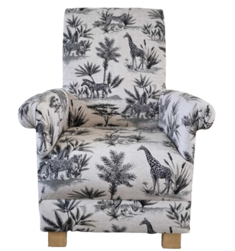 Fryetts Safari Fabric Adult Chair Armchair Black White Animals Nursery Lions Jungle
