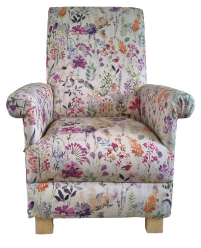 Fryetts Aylesbury Fabric Heather Adult Chair Armchair Flowers Floral Lilac Pink Yellow Pretty