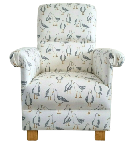 Clarke Seagulls Laridae Natural Fabric Adult Chair Armchair Birds Gulls Seaside Beach Grey White