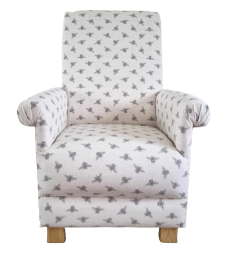 Fryetts Bees Natural Fabric Adult Chair Armchair Cream Black Bumble Honey Accent Nursery Bedroom New