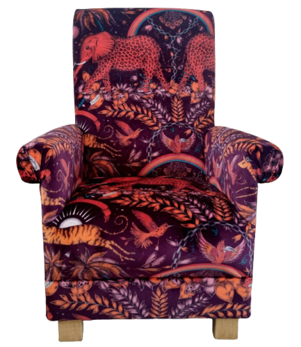 Emma J Shipley Zambezi Fabric Adult Chair Armchair Wine Red Mammoths Nursery Accent Animals