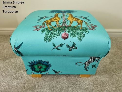Storage Footstool Emma J Shipley Creatura Turquoise Fabric Pouffe Footstall Giraffes Blue Duck Egg