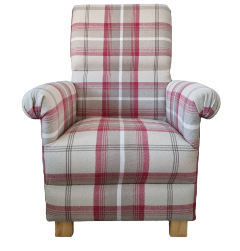 Porter & Stone Balmoral Check Cranberry Red Fabric Adult Chair Armchair Tartan Scottish Accent Check
