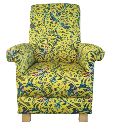 Emma J Shipley Rousseau Lime Fabric Adult Chair Armchair Accent Yellow Birds Green Nursery Small