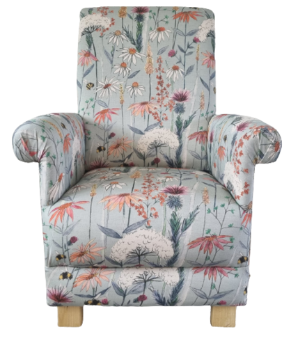 Voyage Hermione Cornflower Blue Fabric Adult Chair Armchair Floral Flowers Small Accent Bees Pretty