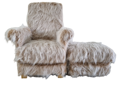 Brown Faux Fur Fabric Adult Chair & Footstool Armchair Teddy Bear Beige Nursery Pouffe Bedroom