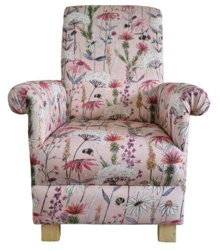 Voyage Hermione Blush Pink Fabric Adult Chair Armchair Floral Botanical Bees Flowers Bedroom Pretty