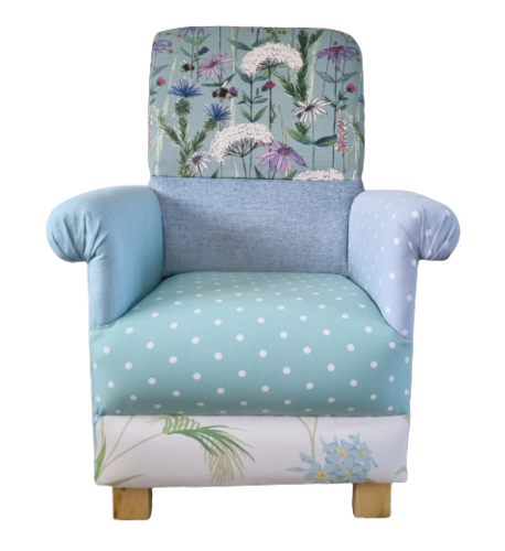 Voyage Maison & Laura Ashley Fabric Patchwork Adult Chair Accent Armchair Blue Green Botanical