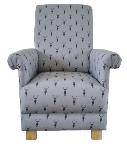 Children's Armchair Sophie Allport Highland Stags Fabric Kids Chair Grey Animals Nursery Bedroom