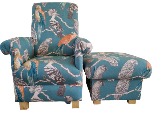iLi Aviary Lagoon Adult Chair & Footstool Armchair Accent Green Birds Nursery Parrot Small Botanical