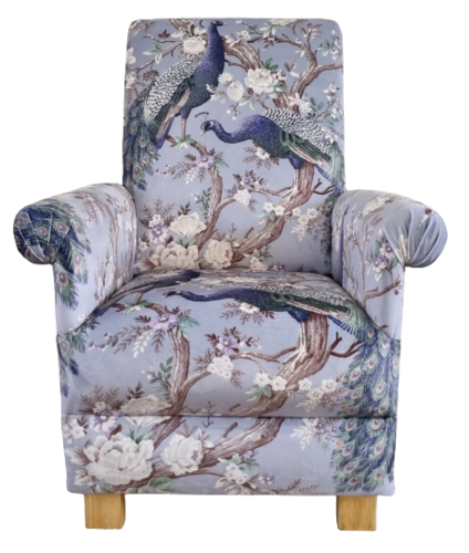Laura Ashley Belvedere Pale Iris Velvet Fabric Adult Chair Armchair Lilac Peacocks Mauve Accent