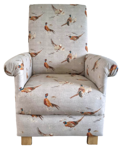 Fryetts Pheasants Fabric Adult Chair Armchair Birds Accent Taupe Beige Nursery Bedroom