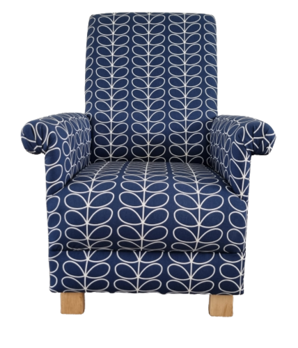 Adult Armchair in Orla Kiely Navy Blue Whale Linear Stem Fabric Chair Accent Small Nursery Lounge