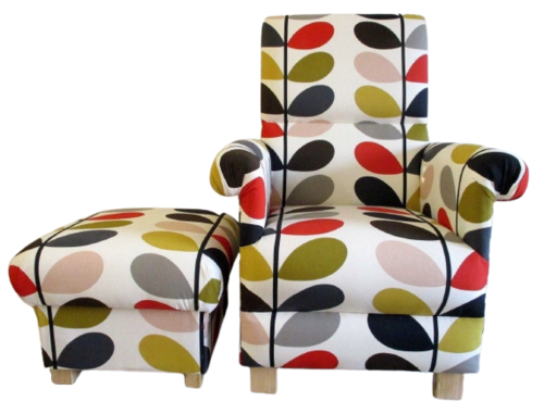Orla Kiely Multi Stem Tomato Fabric Adult Chair & Footstool Red Mustard Armchair Pouffe Small
