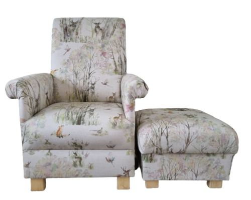 Adult Chair & Footstool in Voyage Maison Enchanted Forest Fabric Armchair Pouffe Animals