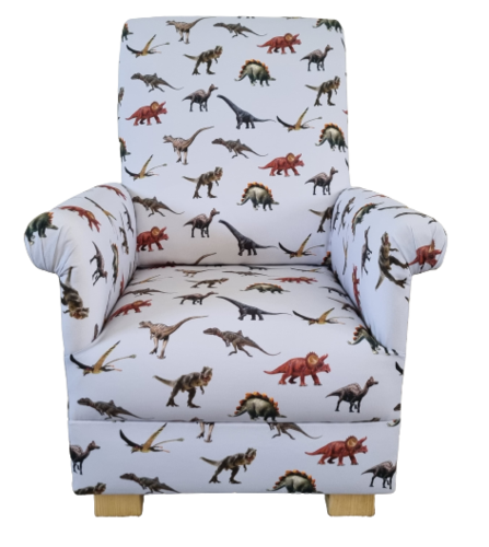 Children's Armchair in Digital Dinosaur Fabric Kids Boys Chair Bedroom Nursery Grey Animals