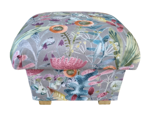 Storage Footstool Voyage Maizey Persimmon Floral Fabric Pouffe Lilac Grey Pink