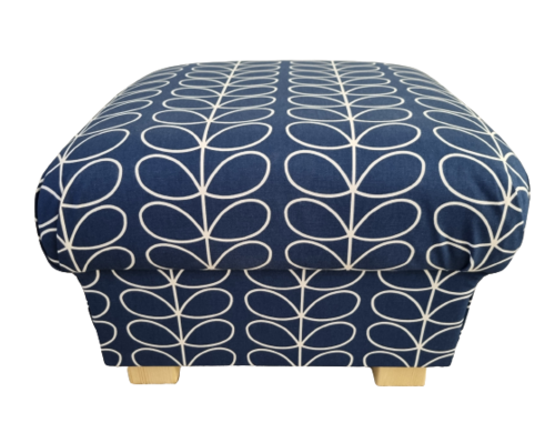Orla Kiely Linear Stem Navy Blue Whale Fabric Footstool Pouffe Footstall Accent Nursery Bedroom