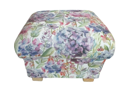 Voyage Maison Hydrangea Fabric Footstool Purple Floral Botanical Pouffe Bedroom Pink Flowers