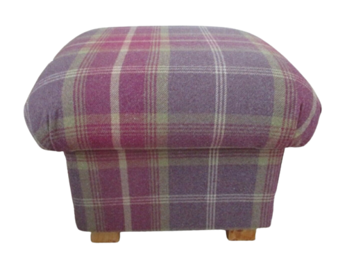 Storage Footstool Porter & Stone Balmoral Amethyst Checked Pouffe Purple Tartan Scottish Pink
