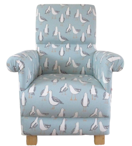 Custom Order for Wendy - Adult Armchair in Clarke Seagulls Laridae Duck Egg Fabric
