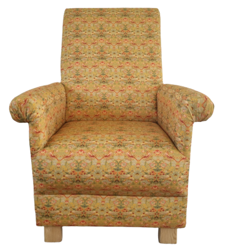William Morris Adult Armchair Strawberry Thief Ochre Fabric Chair Accent Mustard Birds Small