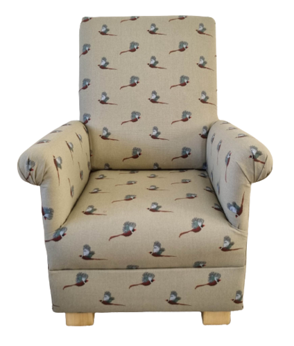 Adult Armchair Sophie Allport Pheasants Fabric Chair Birds Sage Green Small Accent