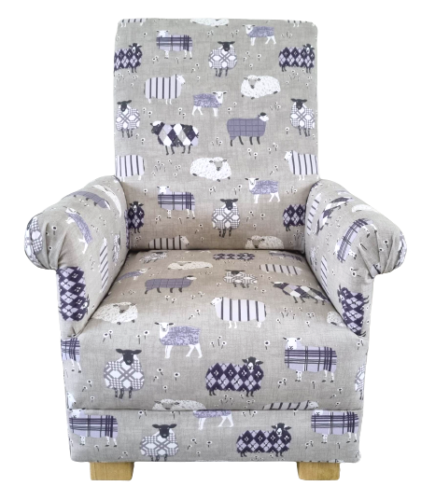 Adult Armchair iLiv Baa Baa Sheep Fabric Lavender Chair Patchwork Lilac Grey Animals Small Accent