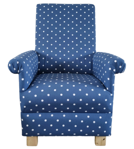 Kids Armchair Clarke Navy Dotty Spot Fabric Chair Children's Blue White Spotty Polka Dots
