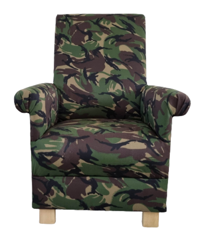 Boys Army Camouflage Fabric Chair Armchair Khaki Green Kids Small Military