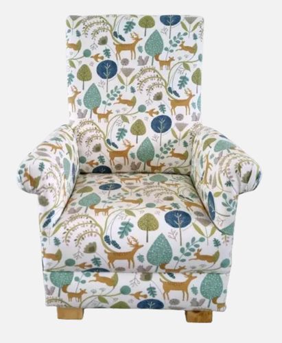 Adult Armchair Fryetts Scandi Woodland Animals Jade Green Chair Accent Small Nursery Deer