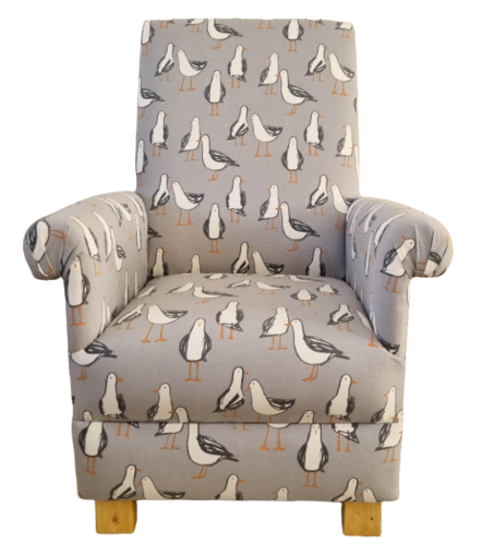 Adult Armchair Clarke Seagulls Laridae Fabric Chair Grey Gulls Coastal Small Accent Bedroom Birds