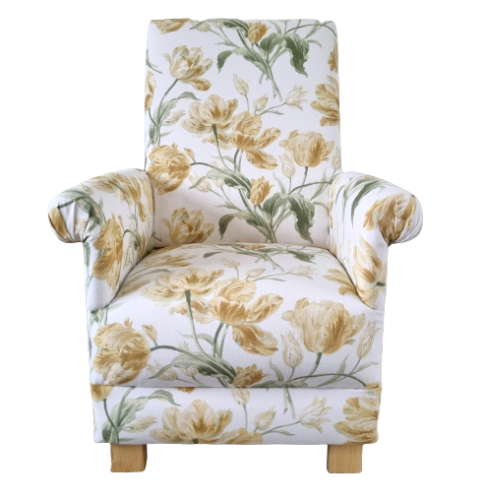 Laura Ashley Gosford Camomile Fabric Armchair Adult Chair Yellow Floral Accent Small Ochre Fireside