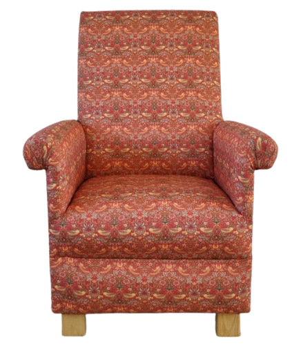 Adult Armchair William Morris Strawberry Thief Crimson Red Fabric Chair Birds Accent Small