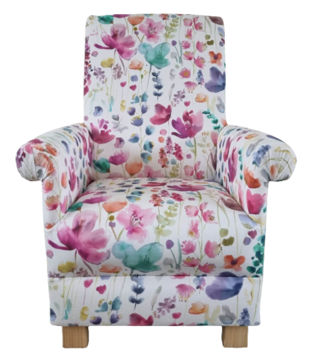 Adult Armchair in Voyage Maison Coleton Fabric Floral Chair Watermelon Pink Lilac Green Small Accent
