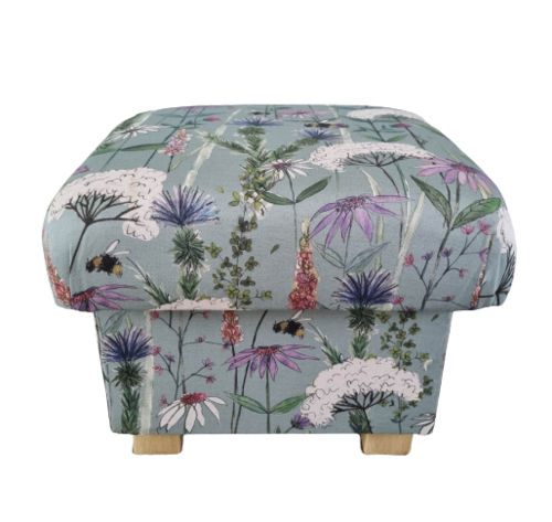 Storage Footstool Voyage Hermione Verde Green Fabric Floral Botanical Ottoman Foot Rest Pouffe Bees
