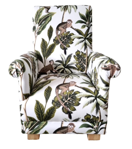 Adult Armchair Fryetts Monkeys Natural Fabric Chair Animals Safari Jungle Green Cream Nursery Accent