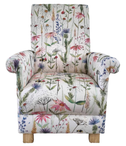Voyage Maison Hermione Fabric Adult Chair Cream Linen Armchair Floral Bees Pretty Pink Accent