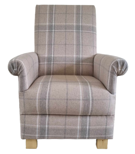 Laura Ashley Highland Check Natural Fabric Adult Chair Beige Armchair Checked Tartan Accent
