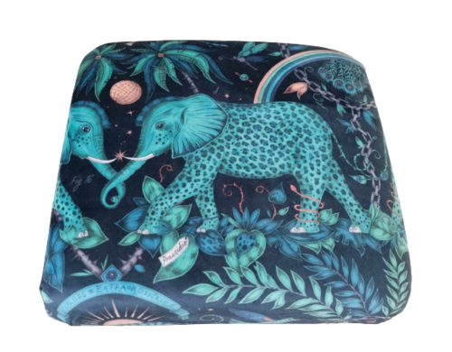 Emma J Shipley Zambezi Teal Velvet Fabric Footstool Pouffe Ottoman Hassock Green Blue Elephants